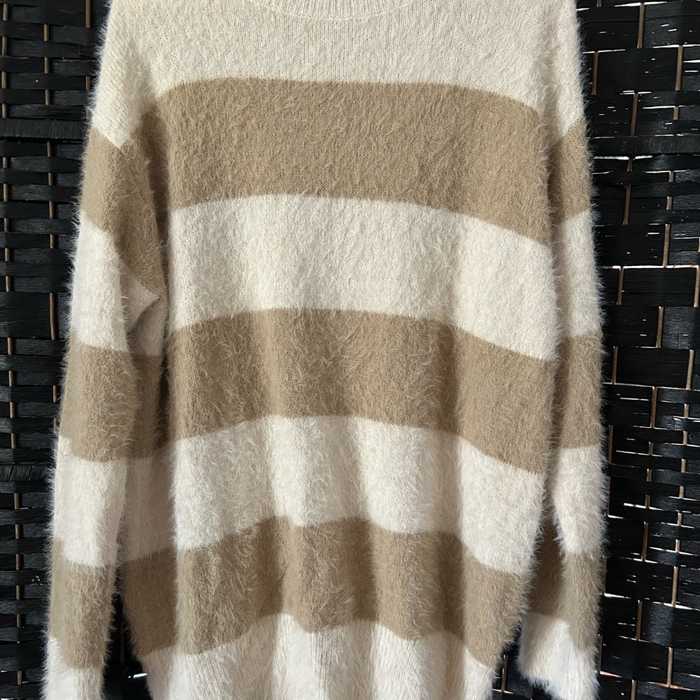 Universal Thread Fuzzy Striped Sweater - Cream and Tan